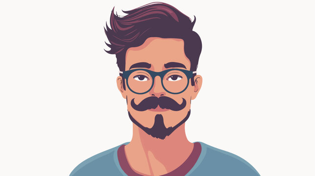 Man hipster with mustache and glasses Flat vector isolated