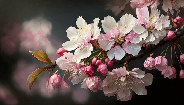 pink blossom scherry blossom season with a stunning, the soft hues of the flowers against a backdrop of generous copy space,