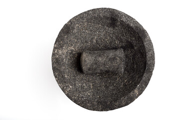Molcajete, Mexican kitchen utensil isolated on white background.
