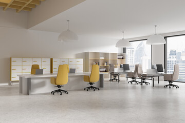 White and yellow open space office corner