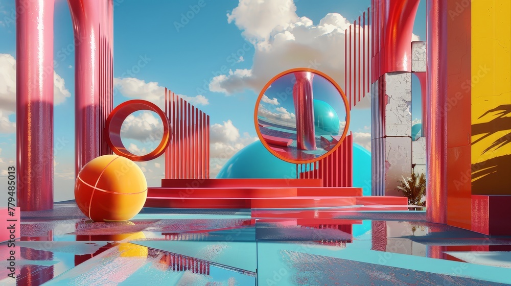 Poster bold typography and retro-futuristic elements in a surreal setting ai generated illustration
