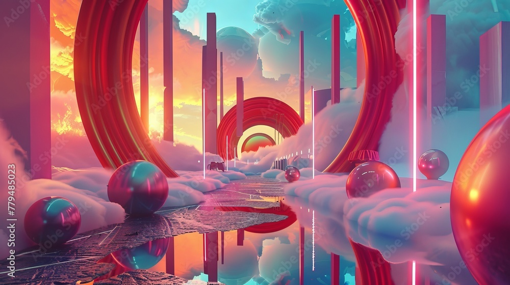 Poster bold typography and retro-futuristic elements in a surreal setting ai generated illustration