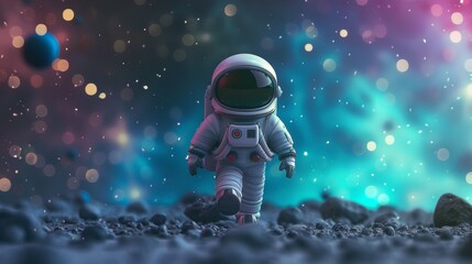CD interpretation of a tiny astronaut on a space adventure  AI generated illustration