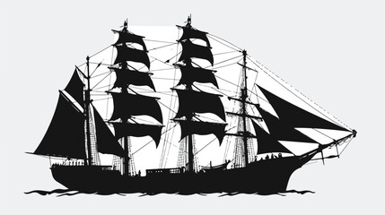 Silhouette of retro ship on white background flat vector