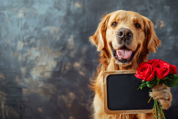 Labrador dog with flowers