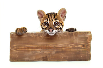 Ocelot with a wooden board