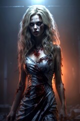 Fototapeta premium Bloody Terror of Gorgeous Female Zombie