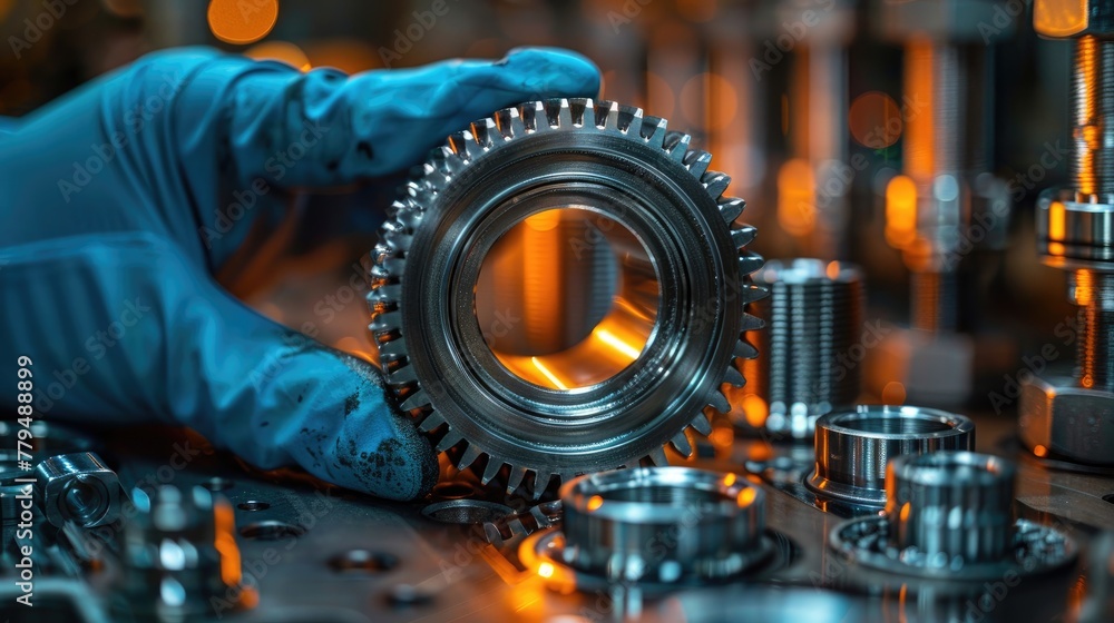 Aufkleber mechanical engineer inspecting machine parts. engineer working with machine maintenance machine, mec