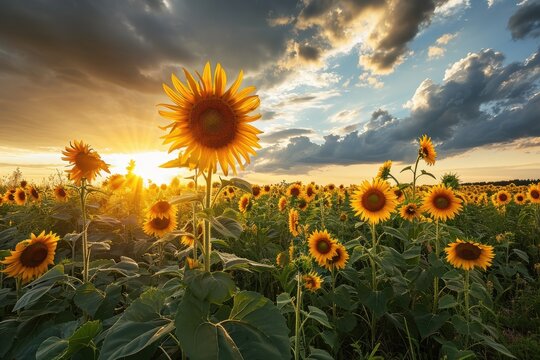 Sunflowers fild ,Field of blooming sunflowers, AI generated