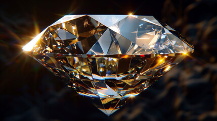 Brilliant Diamond Floating on Dark Background, Radiant Light Reflections