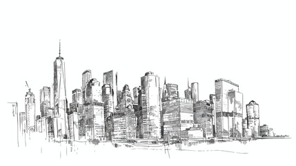 Panorama cityscape Sketch. Architecture sketch Flat vector