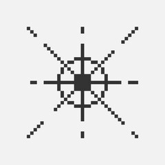 black and white simple flat 1bit vector pixel art icon of star or sparkle. shine effect sign