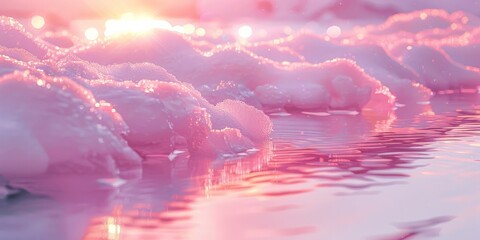 Light pink and gold  abstract range in a high-resolution, soft focus image, showcasing pastel colors resting on water under sunset light. 