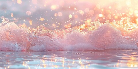 Light pink and gold  abstract range in a high-resolution, soft focus image, showcasing pastel colors resting on water under sunset light. 
