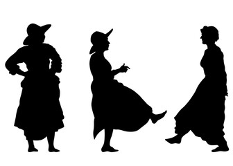 Women dancing folk country music. Isolated silhouette on whit background - 779492232