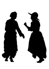 Women dancing folk country music. Isolated silhouette on whit background - 779492243