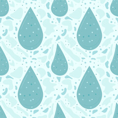 Water drops seamless pattern. Clean drink endless background. Vector flat illustration.
