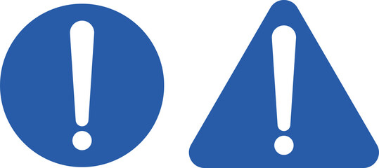 Bundle isolated round and triangle exclamation blue sign, for safety and security purpose