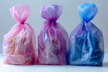 Plastic bags, symbols of pollution, clutter the environment, urging recycling and eco-conscious disposal