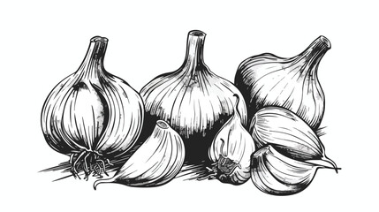 Realistic garlic illustration in black isolated on white