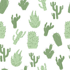 Cactus seamless pattern. Aloe and succulent endless background. Exotic plant repeat cover. Vector doodle illustration.