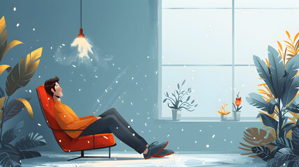 Illustration for mental health awareness month depicting psychotherapy and psychology for depression and seasonal affective disorder. - obrazy, fototapety, plakaty