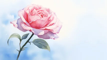 Tuinposter Hand drawn cartoon rose flower watercolor illustration material under blue sky  © 俊后生