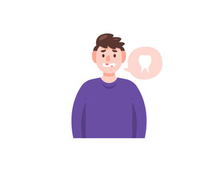 a man or boy shows his toothless teeth. dental health and condition. missing teeth. grimaced. health problems. flat style character illustration design. graphic elements