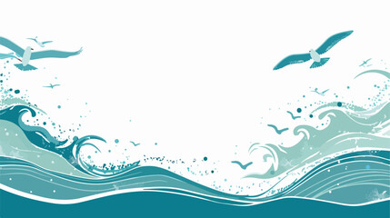 Vector banner with waves seagulls and place for your