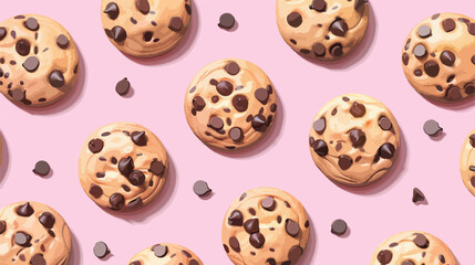Vector Cute happy smiling chocolate chip cookies.seam