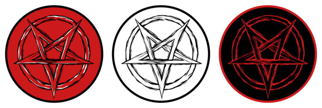 Set invert pentagram sign. pentacle evil symbol vector illustration