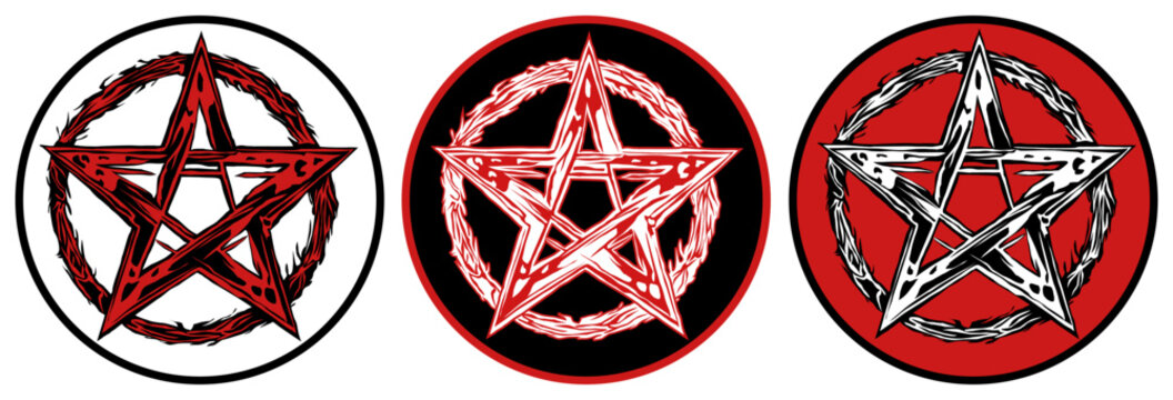 Set pentagram sign. pentacle symbol neon tribal design vector illustration