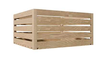 a wooden crate with three compartments on a white background