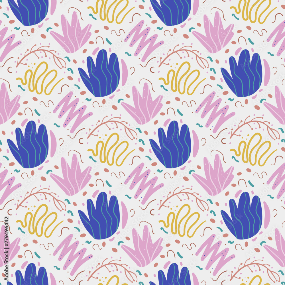 Poster plant abstract seamless pattern. flowers elements endless background. simple botanic loop ornament. 