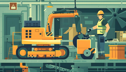 Icon of a construction worker operating heavy machinery when suddenly a critical component malfun Generative AI