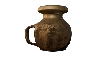a brown vase with a handle on a white background
