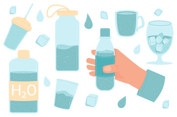 Set of water drink. Vector isolated illustration