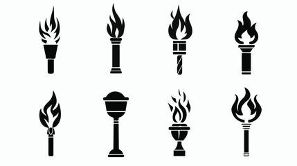 Fototapeta na wymiar Vector icons Torch black and white. Hot flame power 