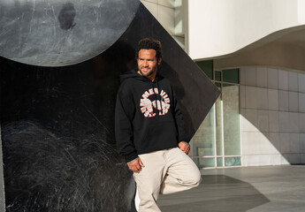 Mockup of man wearing customized hoodie, front