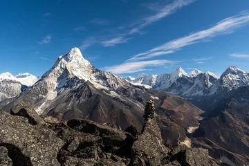 Badkamer foto achterwand Ama Dablam Paonramic view of the Ama Dablam peak from the Tangboche viewpoint at 5000m in the Himalaya in Nepal in winter