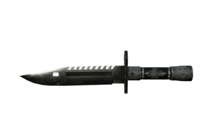 a knife with a black handle on a white background