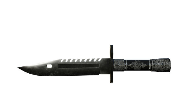 a knife with a black handle on a white background