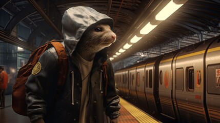 Rat spirit navigates the subways of the afterlife, connecting realms, realistic ,  cinematic style.