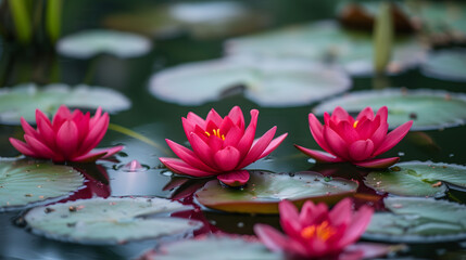 Pink Water Lilies Blooming in a Serene Pond