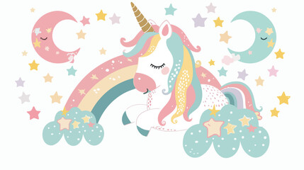 Vector illustration with cute unicorn and rainbow. 