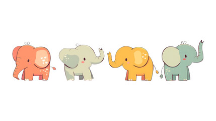 Obraz premium Adorable Cartoon Elephants in Pastel Colors isolated