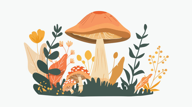 Vector isolated element forest mushroom with orange 