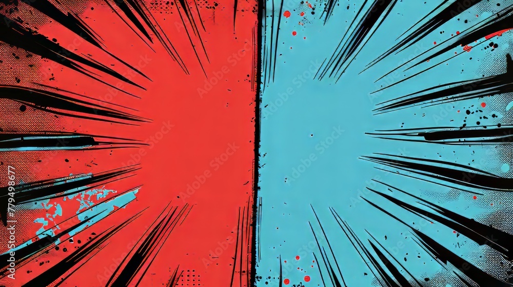 Poster design a comic book-style layout with two horizontal bars in red and blue perfect for adding informa