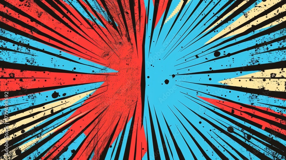 Fototapete Design a comic book-style layout with two horizontal bars in red and blue perfect for adding information  AI generated illustration