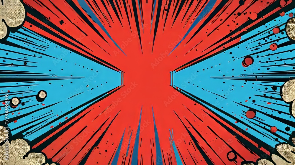 Poster design a comic book-style layout with two horizontal bars in red and blue perfect for adding informa